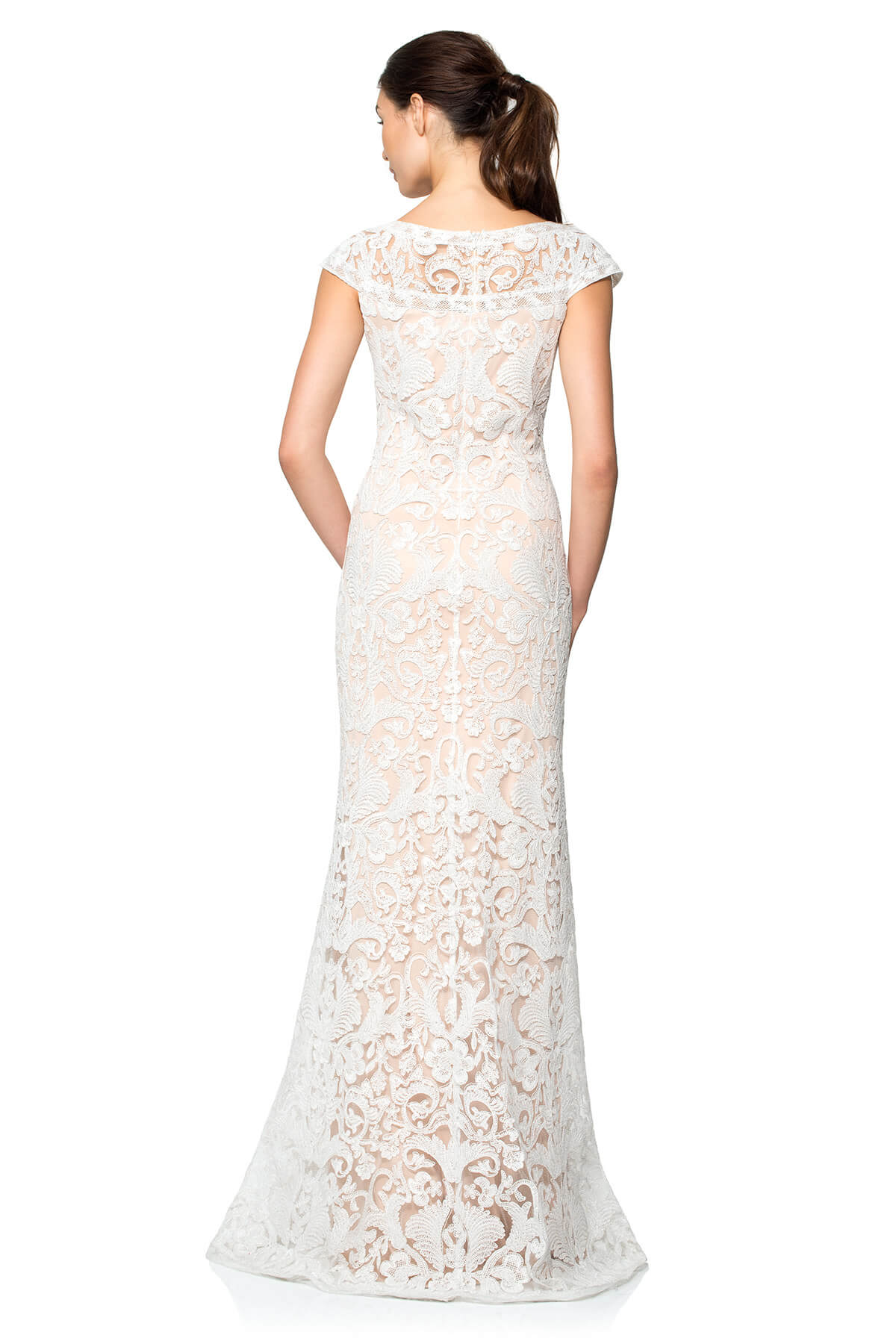 Corded Embroidery on Tulle Off Shoulder Gown