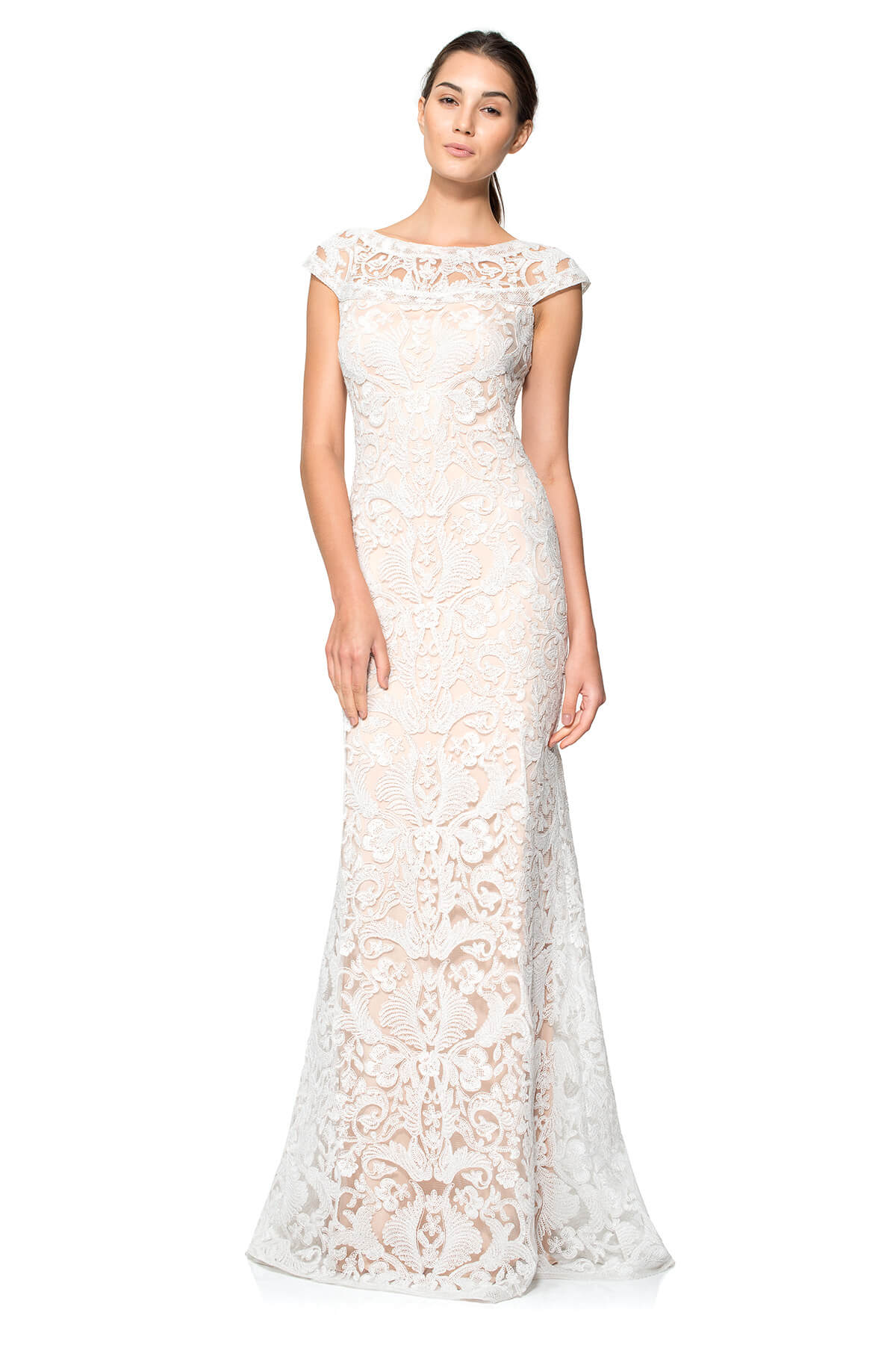 Corded Embroidery on Tulle Off Shoulder Gown
