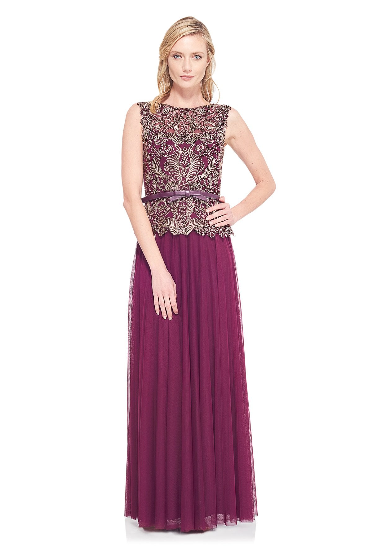 Tadashi Shoji - Gold Embroidered Tulle Gown