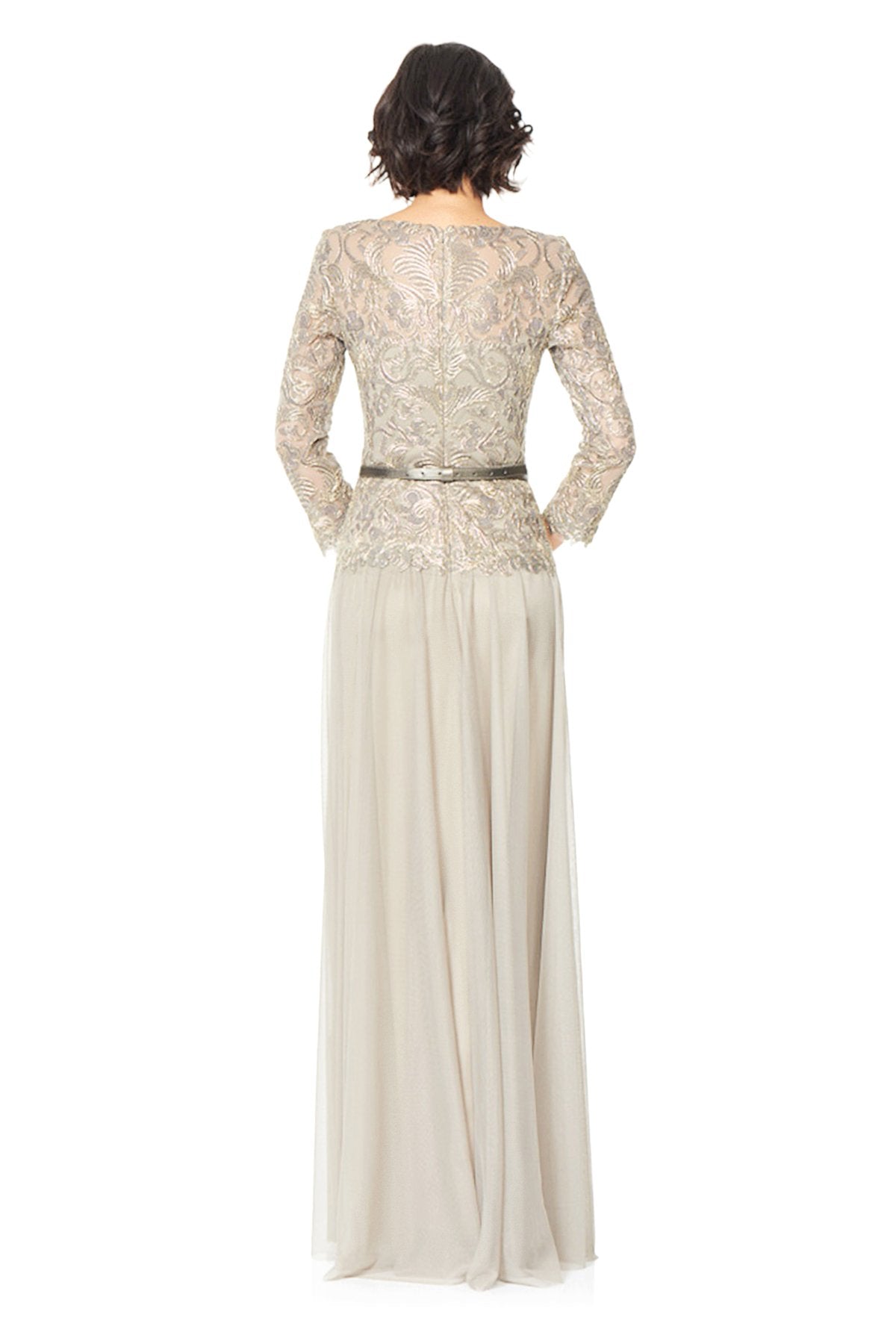 Tadashi Shoji - Corded Embroidery on Tulle 3/4 Sleeve Tulle Gown