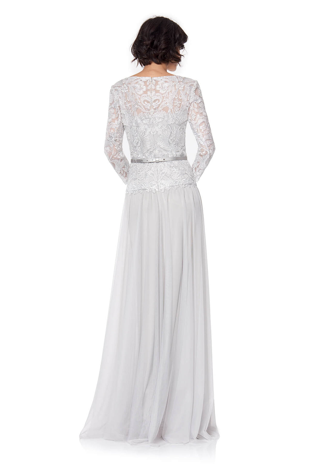 Tadashi Shoji - Corded Embroidery on Tulle 3/4 Sleeve Tulle Gown