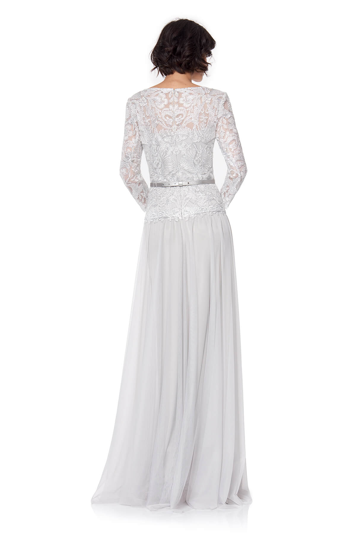 Tadashi Shoji - Corded Embroidery on Tulle 3/4 Sleeve Tulle Gown