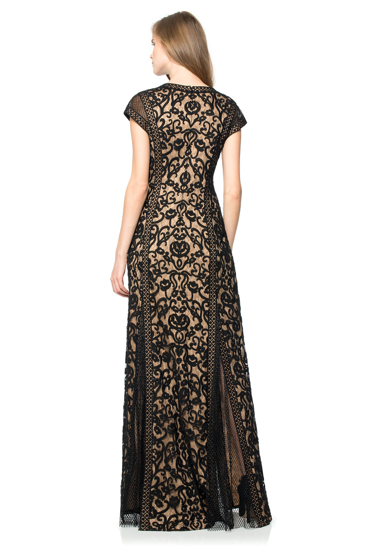 Crewel Embroidery on Tulle V-Neck Gown