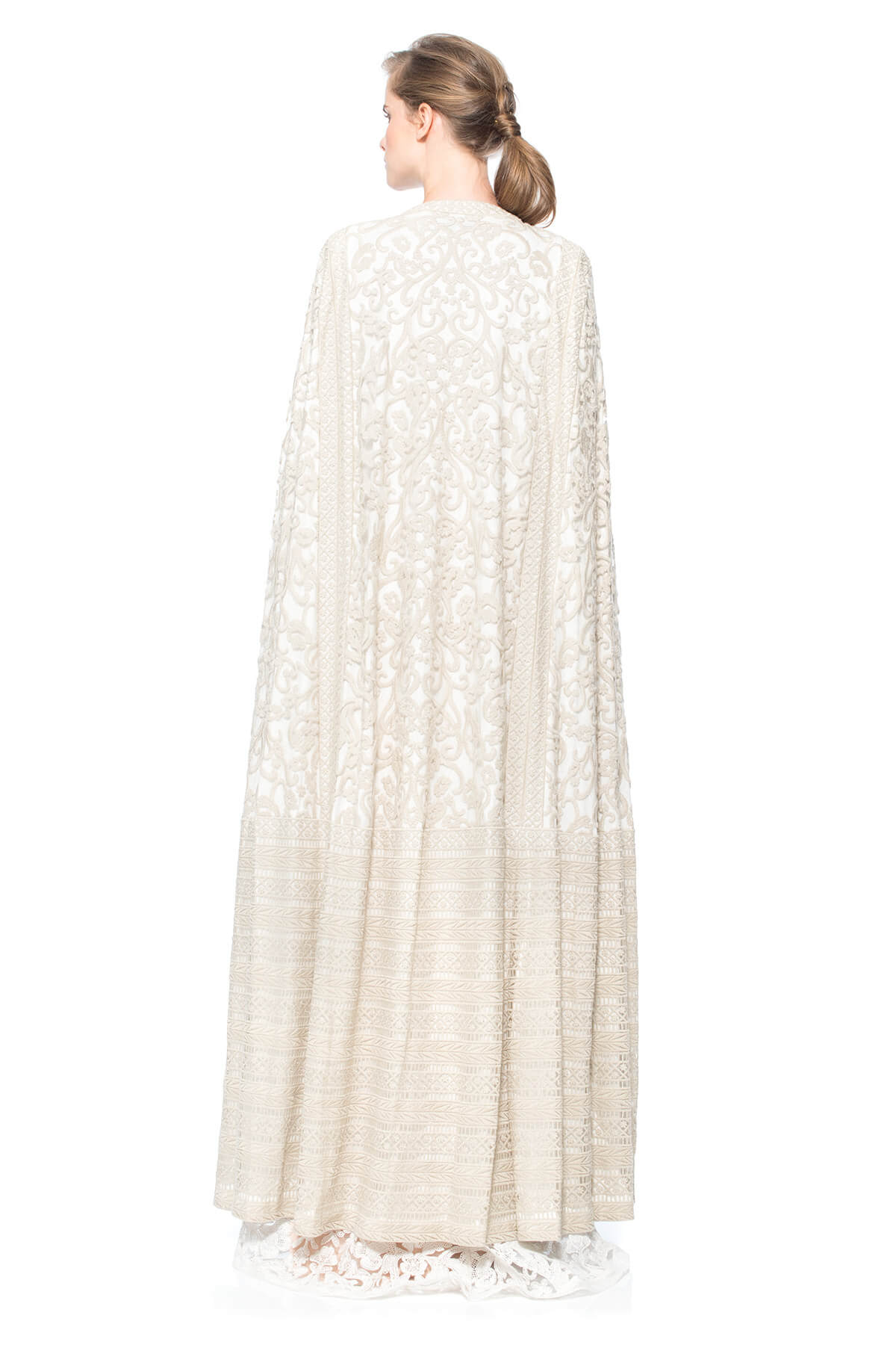 Crewel Embroidery on Tulle Cape