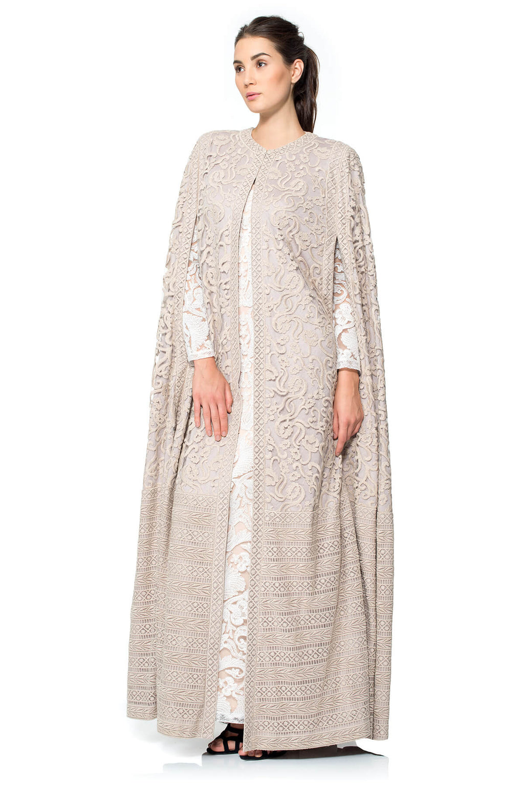 Crewel Embroidery on Tulle Cape