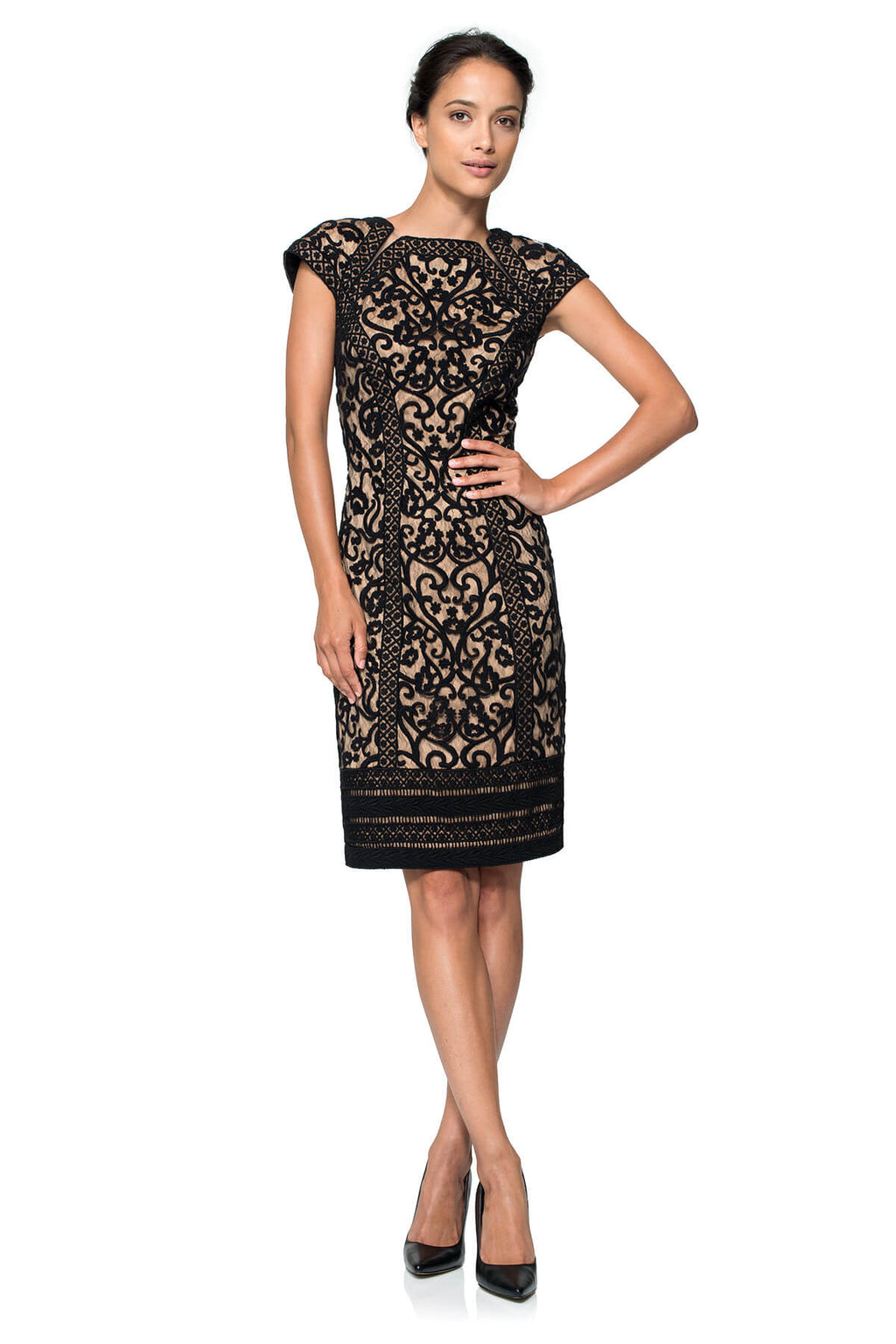 Crewel Embroidery on Tulle Cap Sleeve Dress