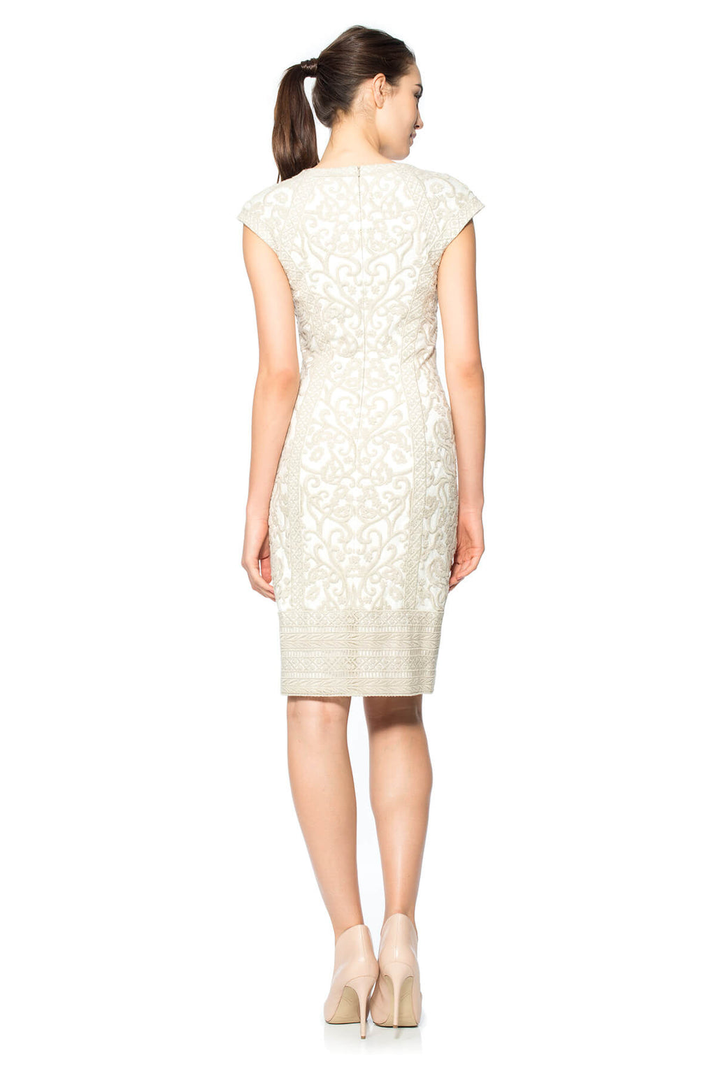 Crewel Embroidery on Tulle Cap Sleeve Dress