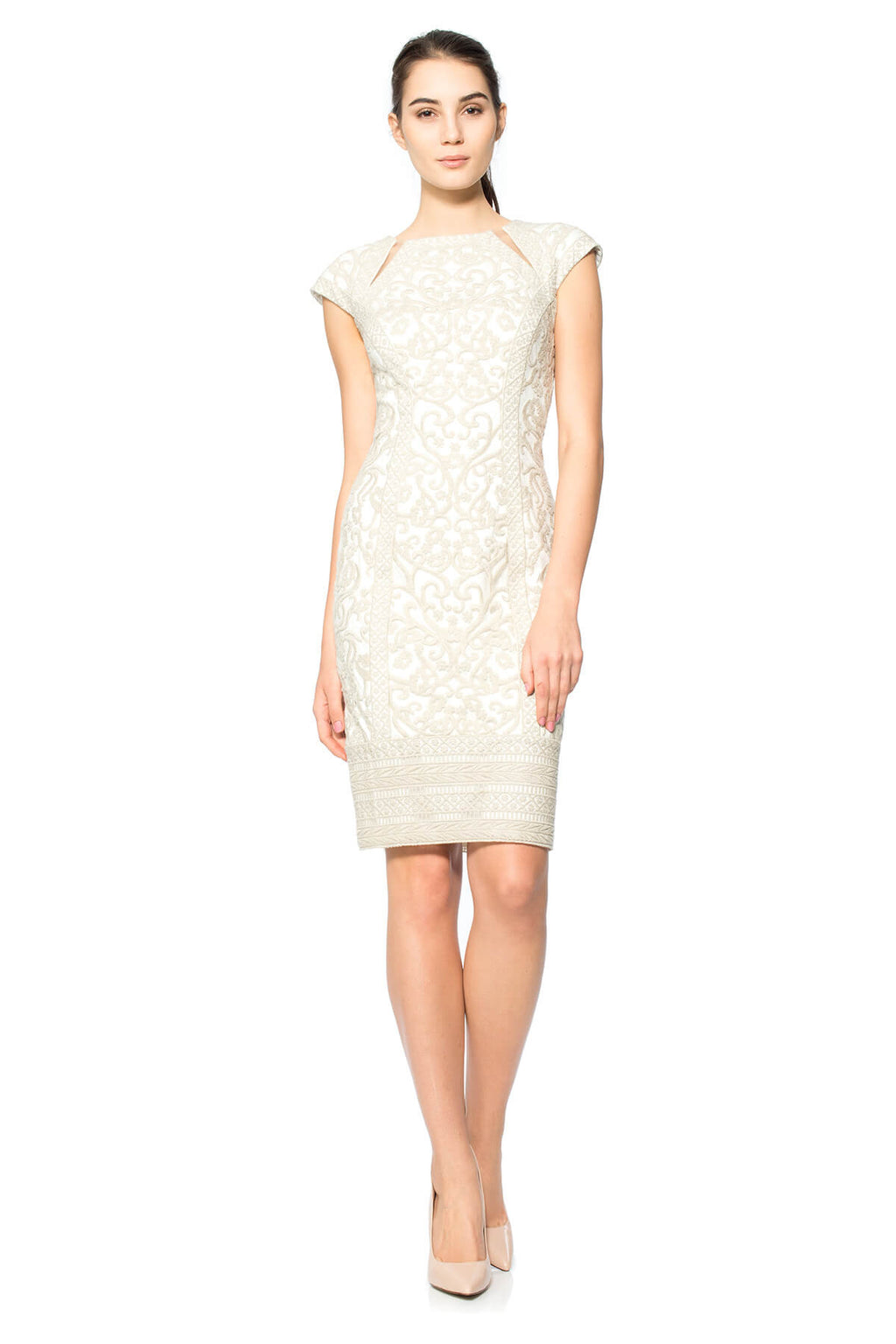 Crewel Embroidery on Tulle Cap Sleeve Dress