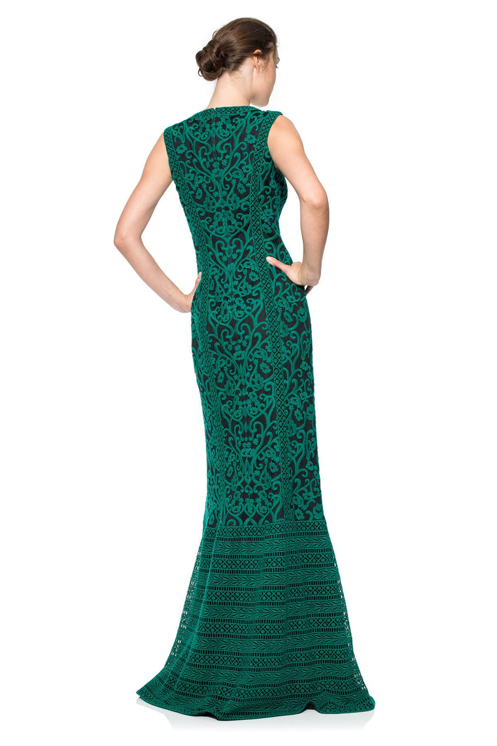 Crewel Embroidery on Tulle Boatneck Gown