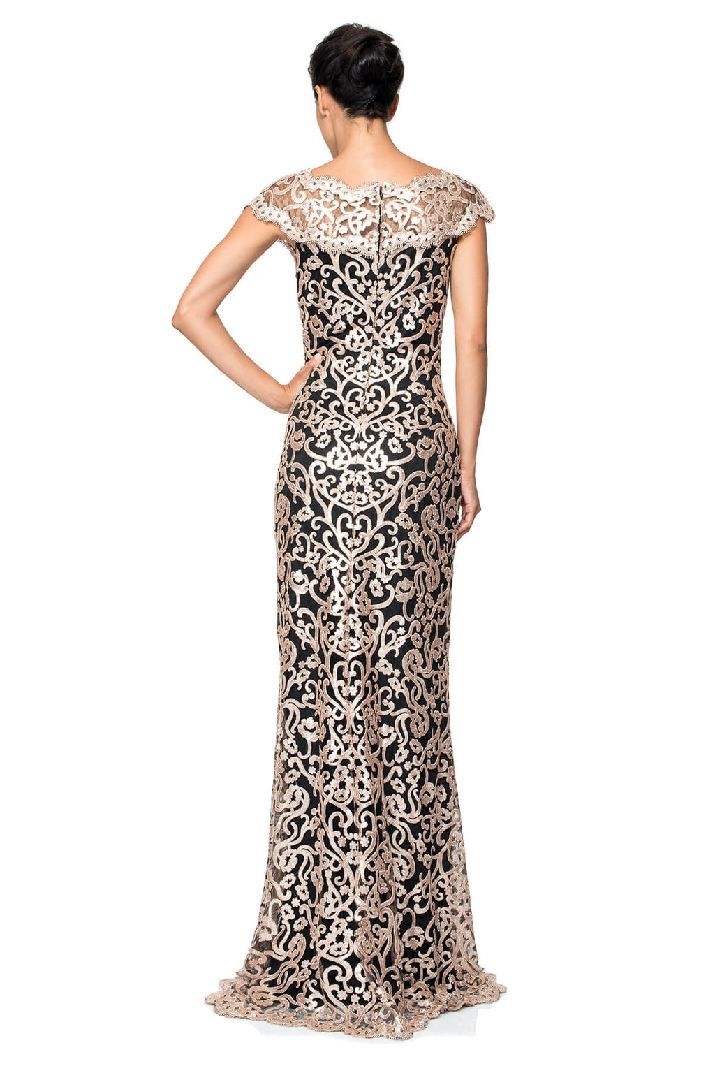 Paillette Embroidered Lace Off Shoulder Gown