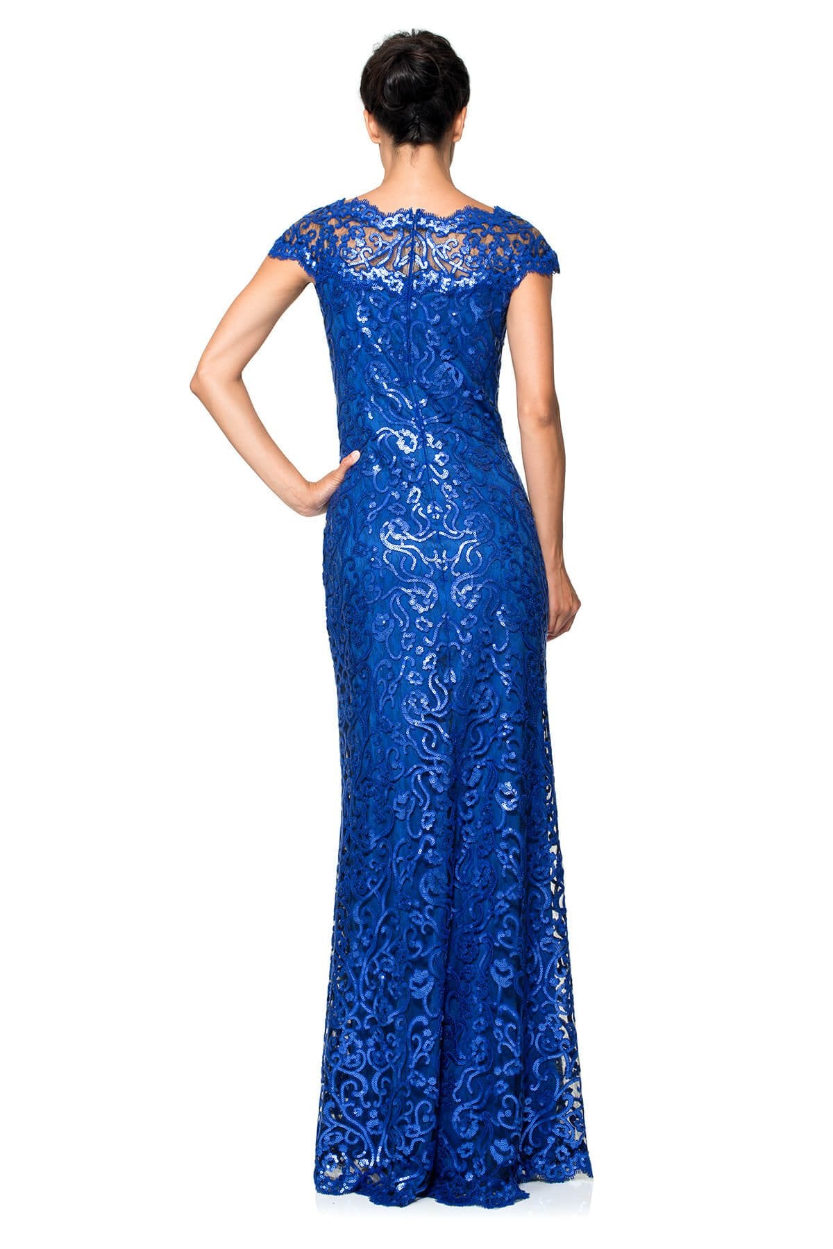 Paillette Embroidered Lace Off Shoulder Gown