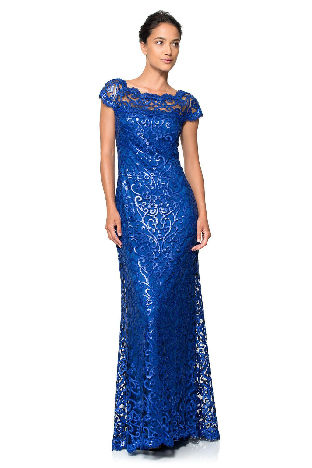 Paillette Embroidered Lace Off Shoulder Gown