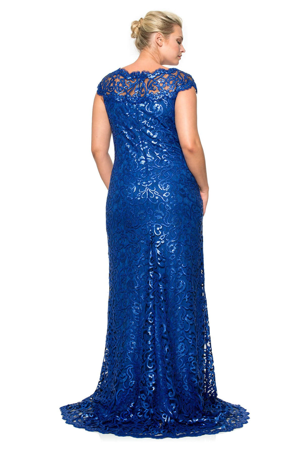 Paillette Embroidered Lace Off Shoulder Gown