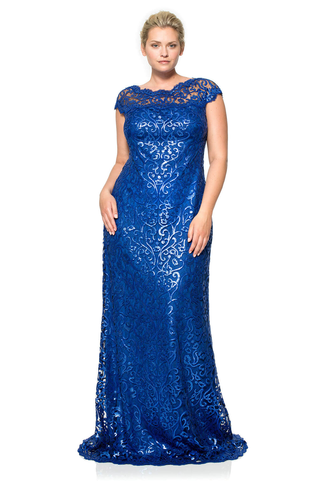 Paillette Embroidered Lace Off Shoulder Gown