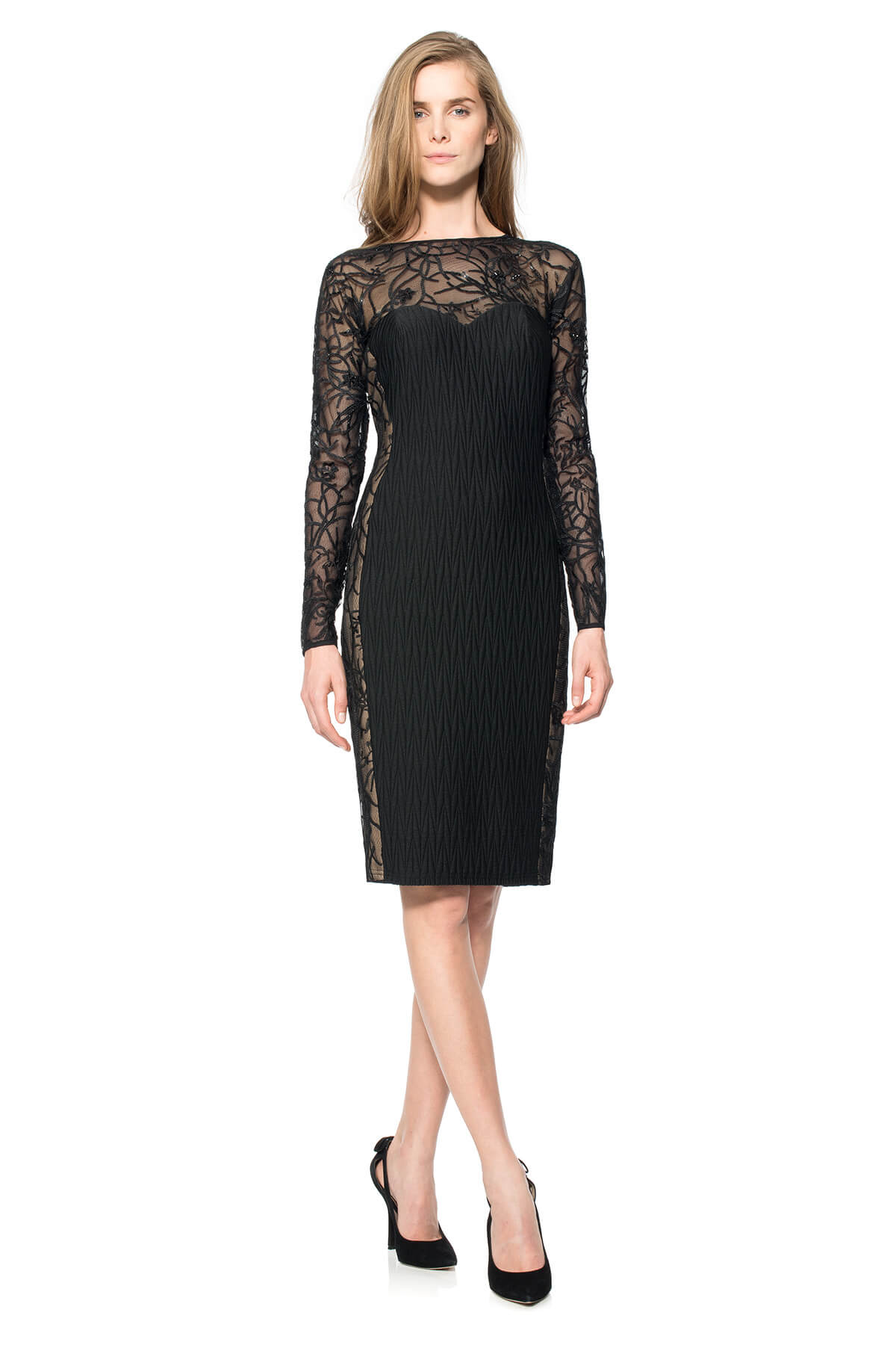 Sheer Illusion Long Sleeve Dress