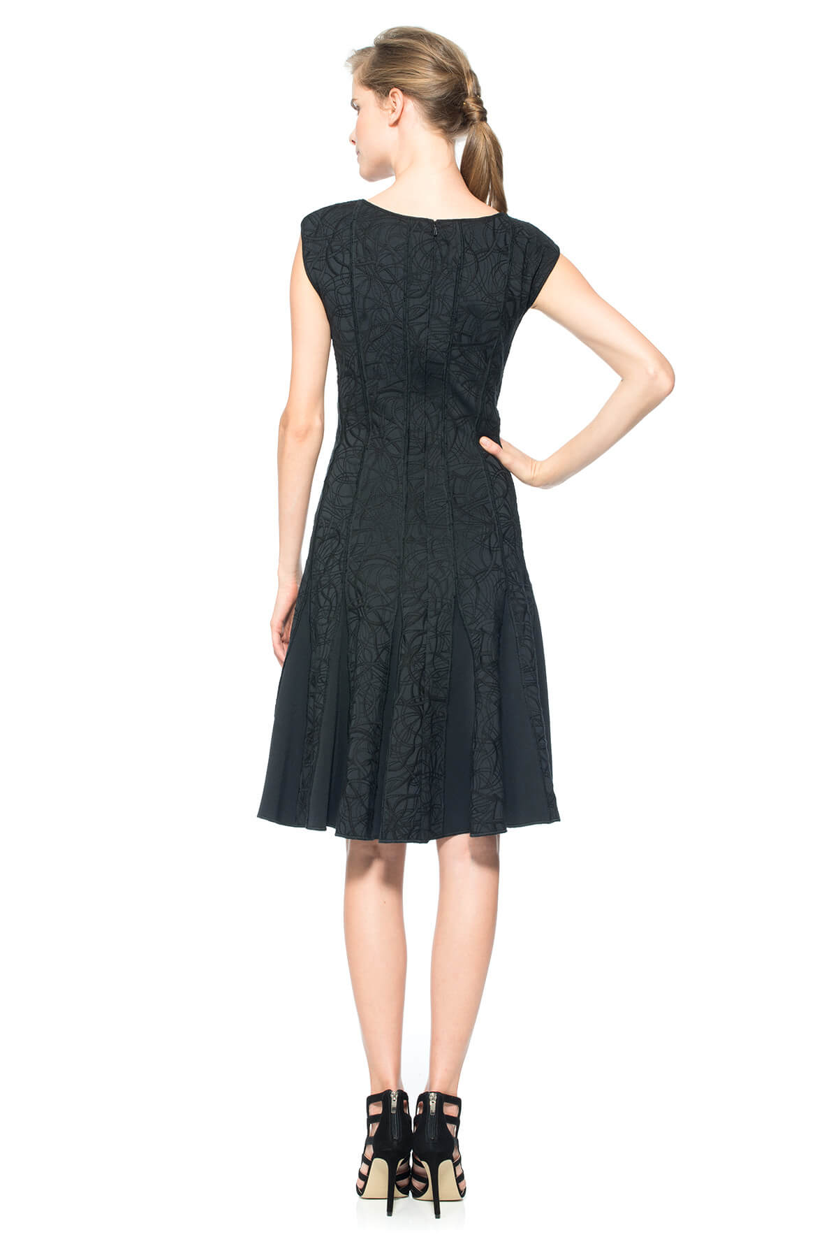 Embroidered Neoprene Paneled Dress