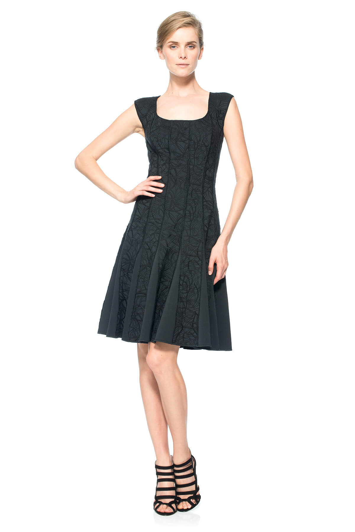 Embroidered Neoprene Paneled Dress