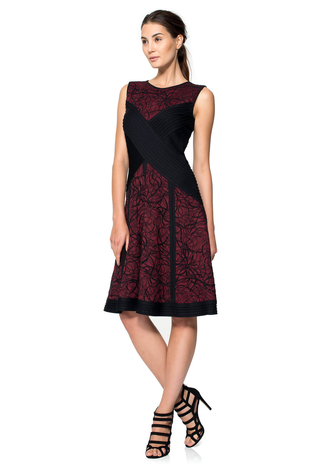 Embroidered Neoprene A-Line Dress