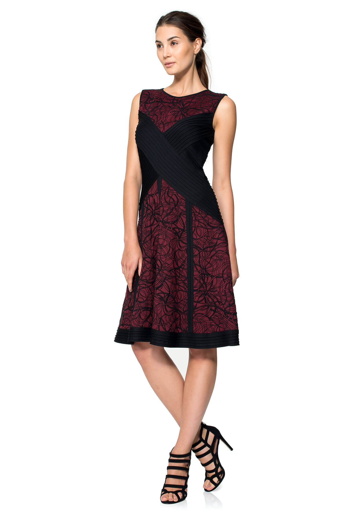 Embroidered Neoprene A-Line Dress