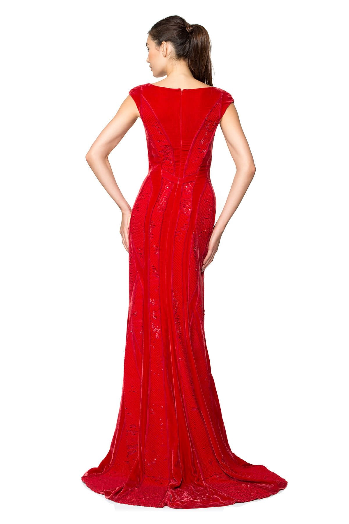 Velvet Paillette Bateau Gown