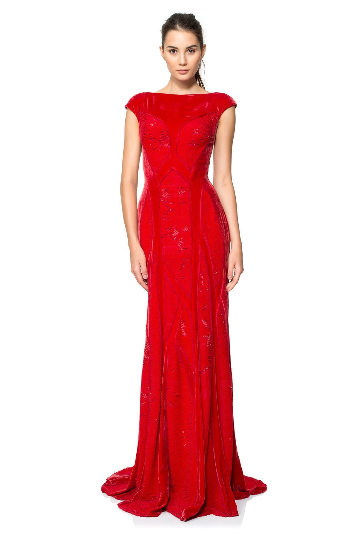 Velvet Paillette Bateau Gown