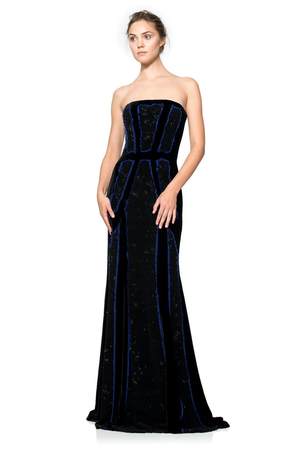 Velvet Paillette Strapless Gown