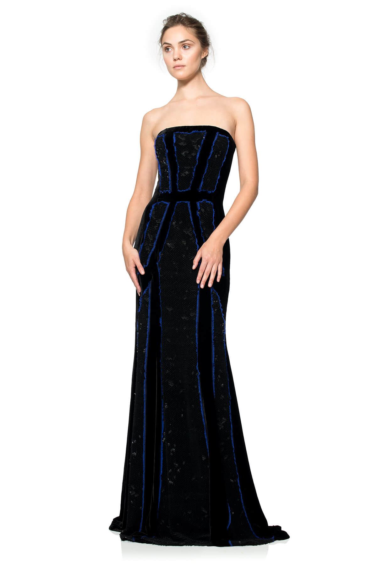 Velvet Paillette Strapless Gown