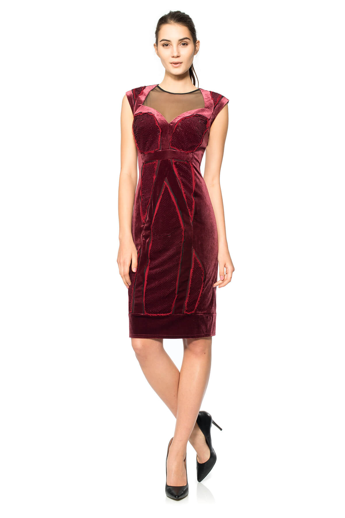 Velvet Paillette Dress with Sweetheart Neckline