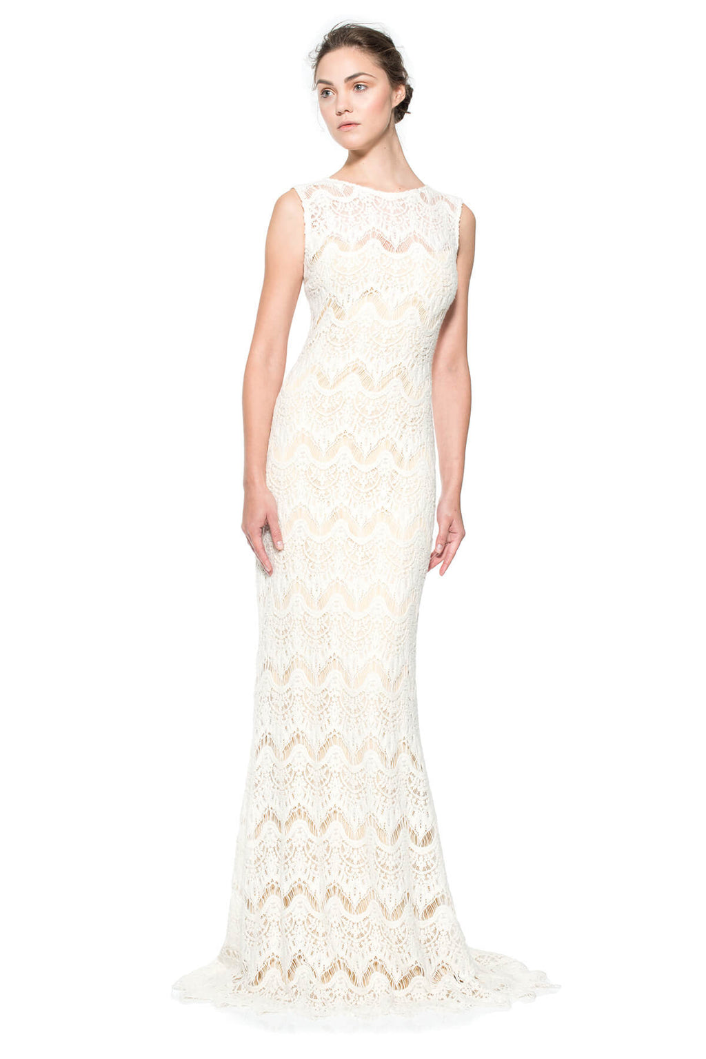 Brushed Lace Sleeveless Column Gown