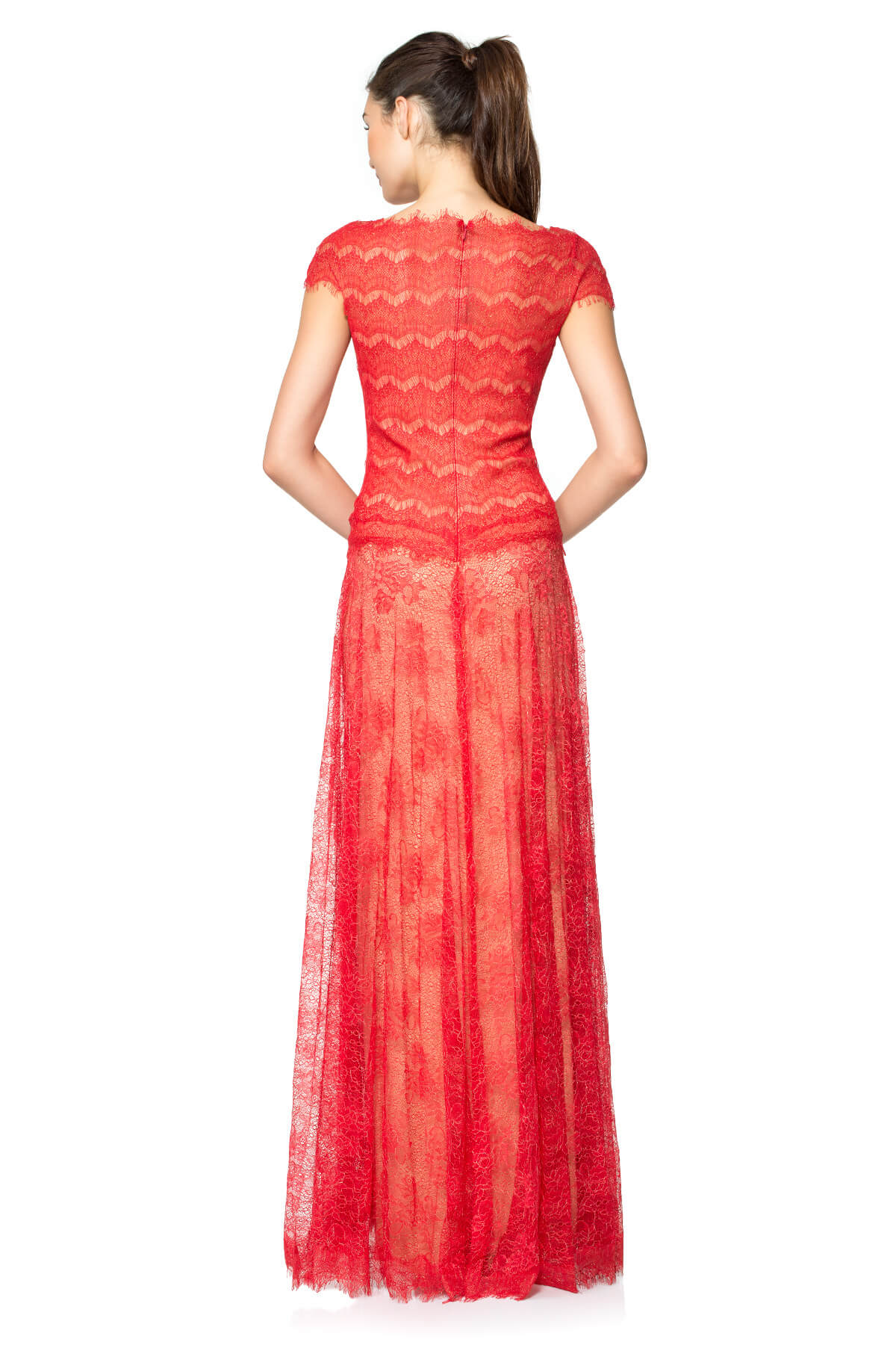 Metallic Chantilly Lace Drop Waist Gown