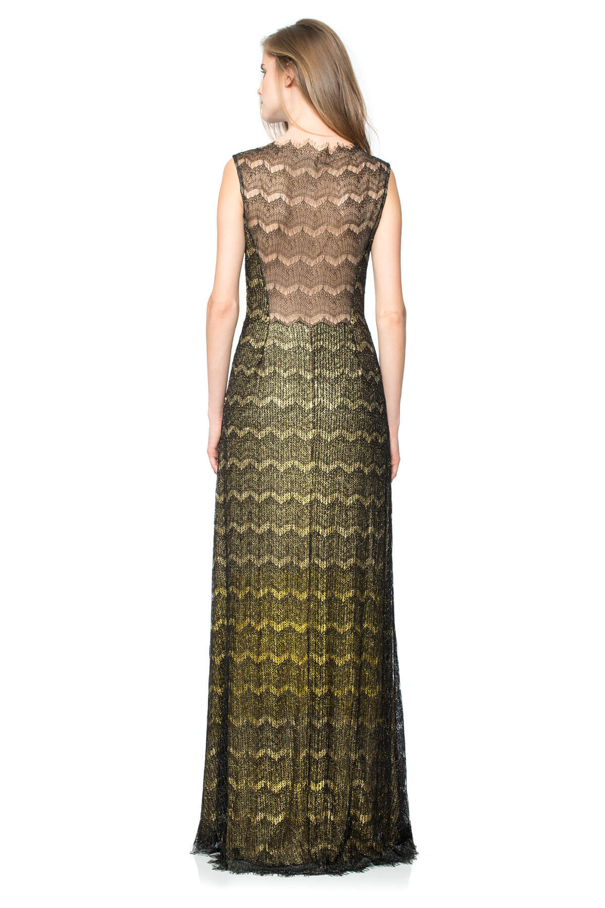 Metallic Chantilly Lace Bateau Gown