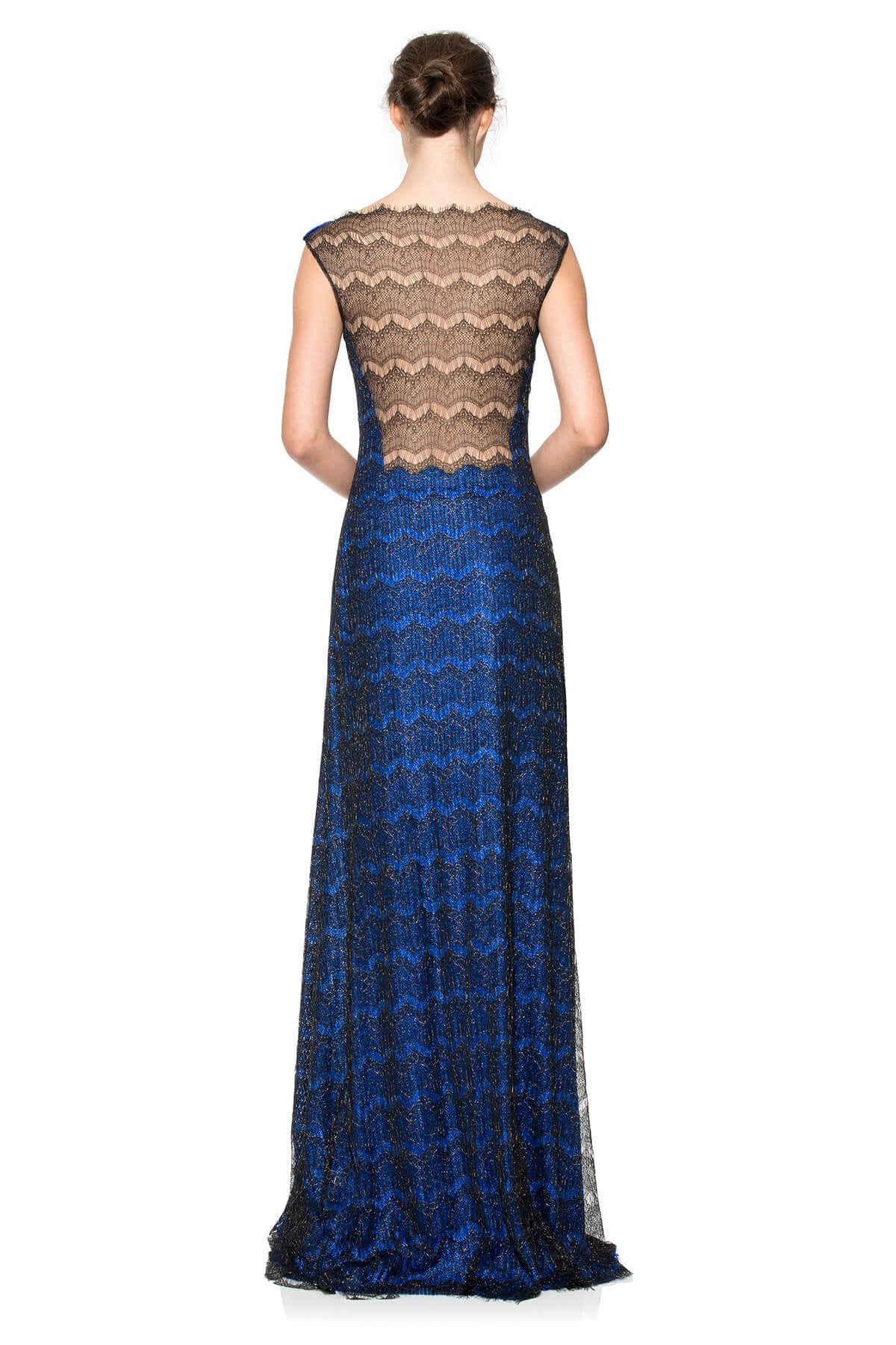 Metallic Chantilly Lace Bateau Gown