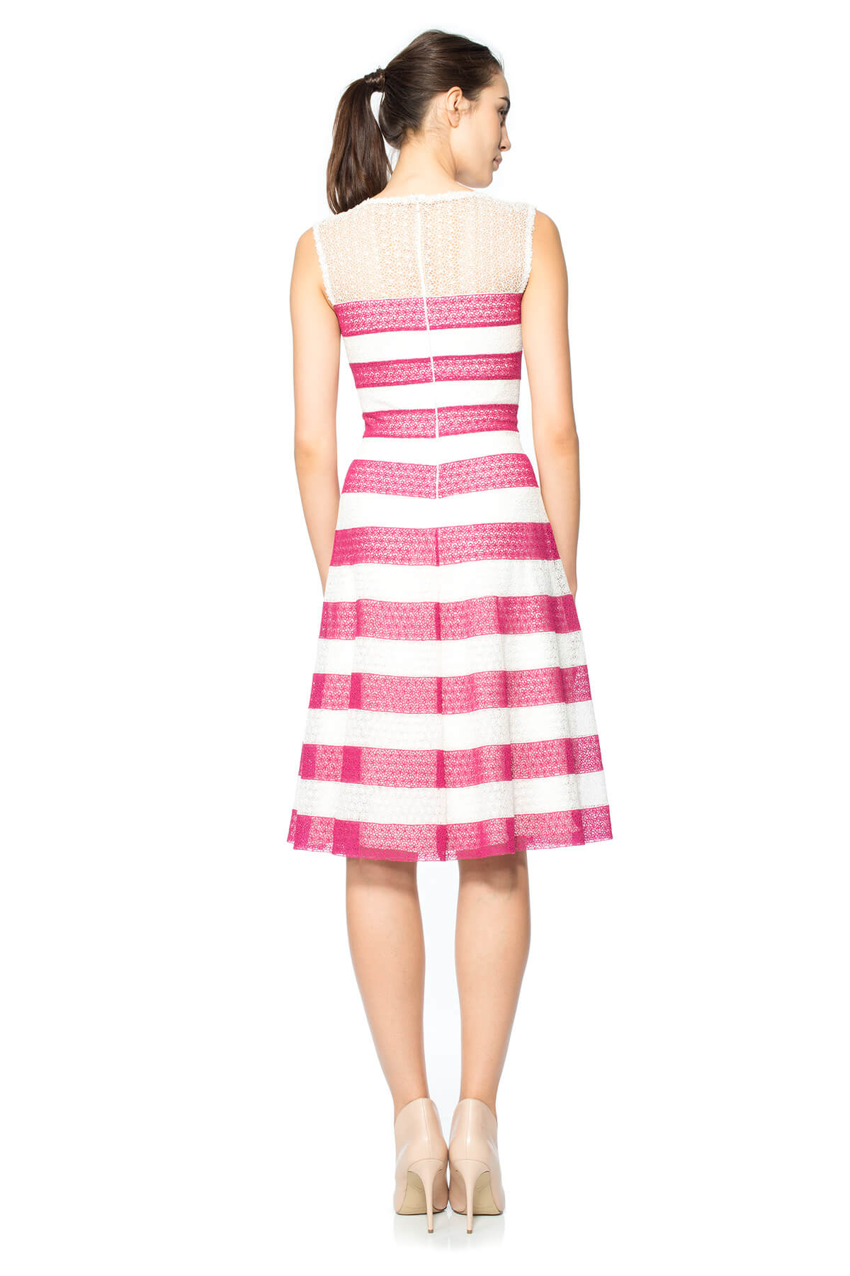 Striped Daisy-Chain Lace A-Line Dress