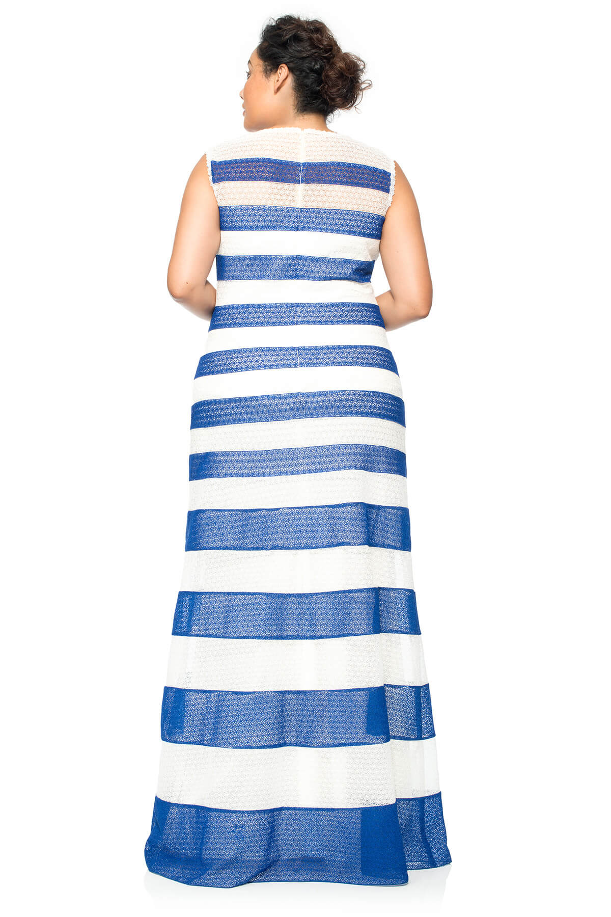 Striped Daisy-Chain Lace Boatneck Gown - PLUS SIZE