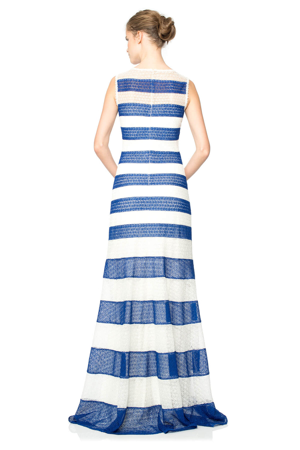 Striped Daisy-Chain Lace Boatneck Gown