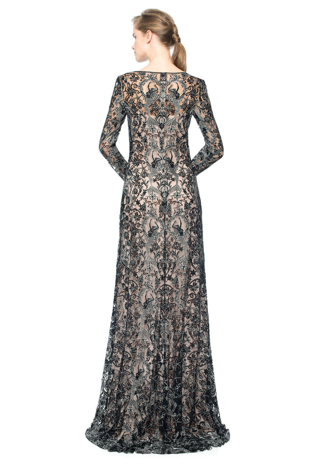 Mermaid Embroidered Tulle Long Sleeve Gown