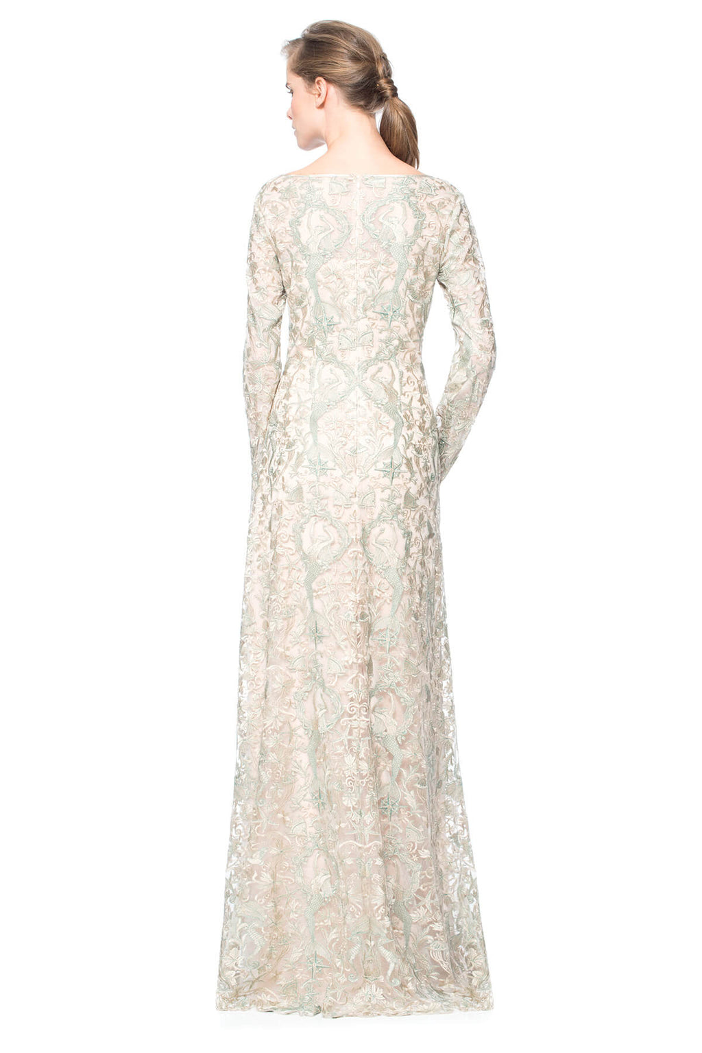 Mermaid Embroidered Tulle Long Sleeve Gown