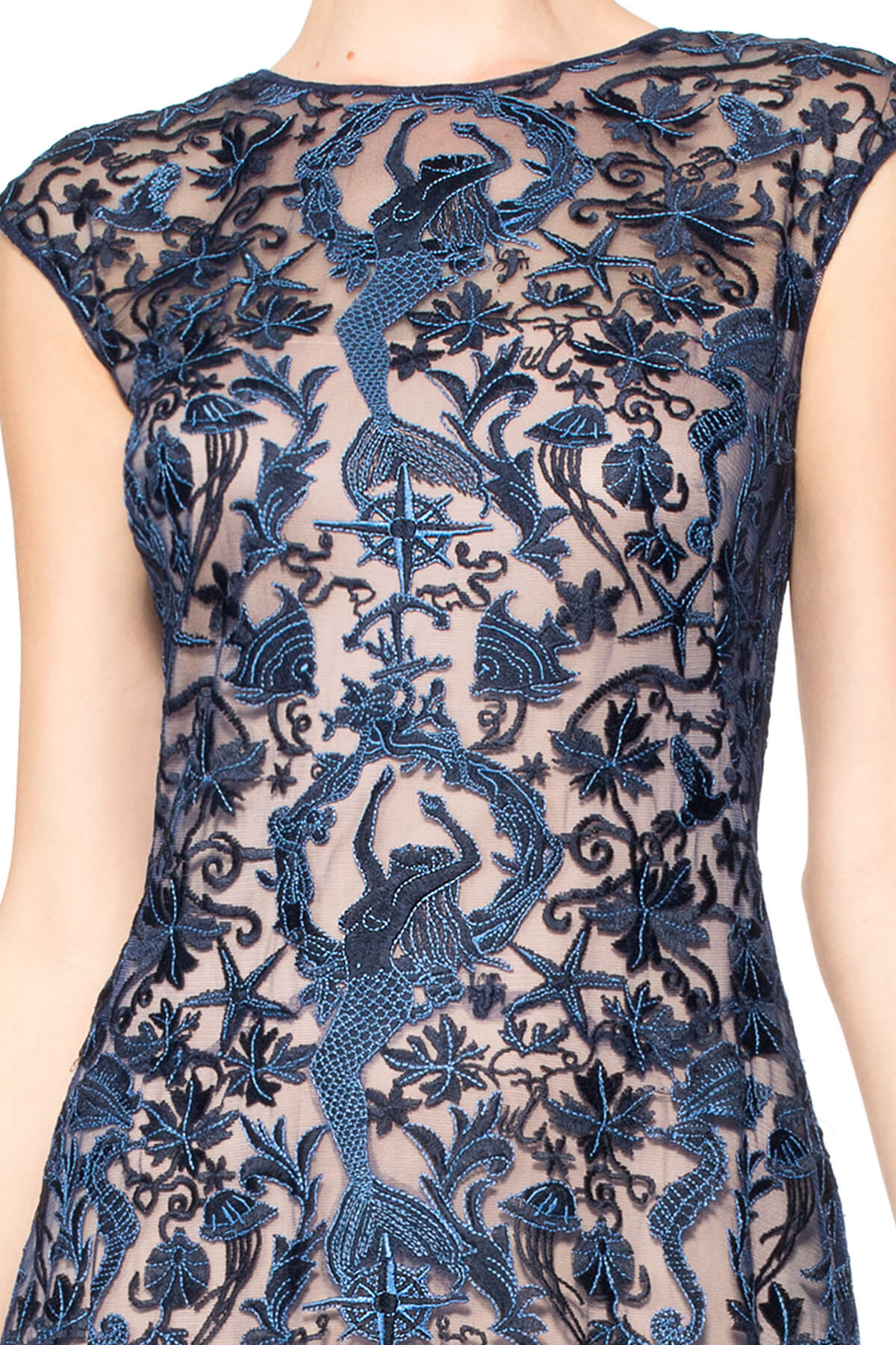 Mermaid Embroidered Tulle Sleeveless Flare Skirt Dress