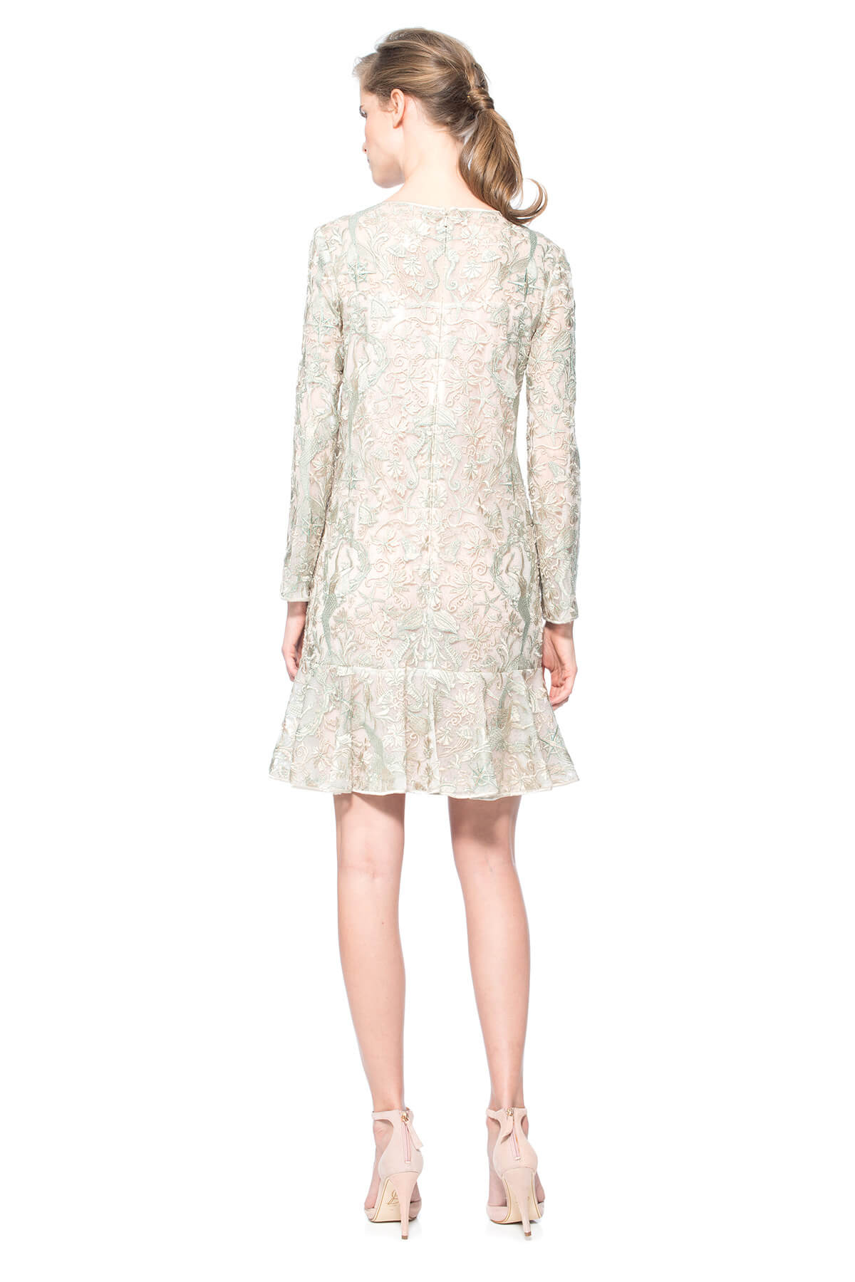 Mermaid Embroidered Tulle Long Sleeve Dress