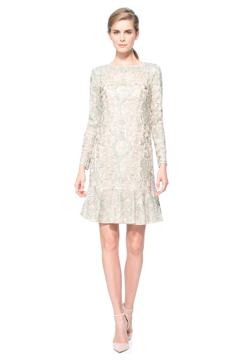 Mermaid Embroidered Tulle Long Sleeve Dress