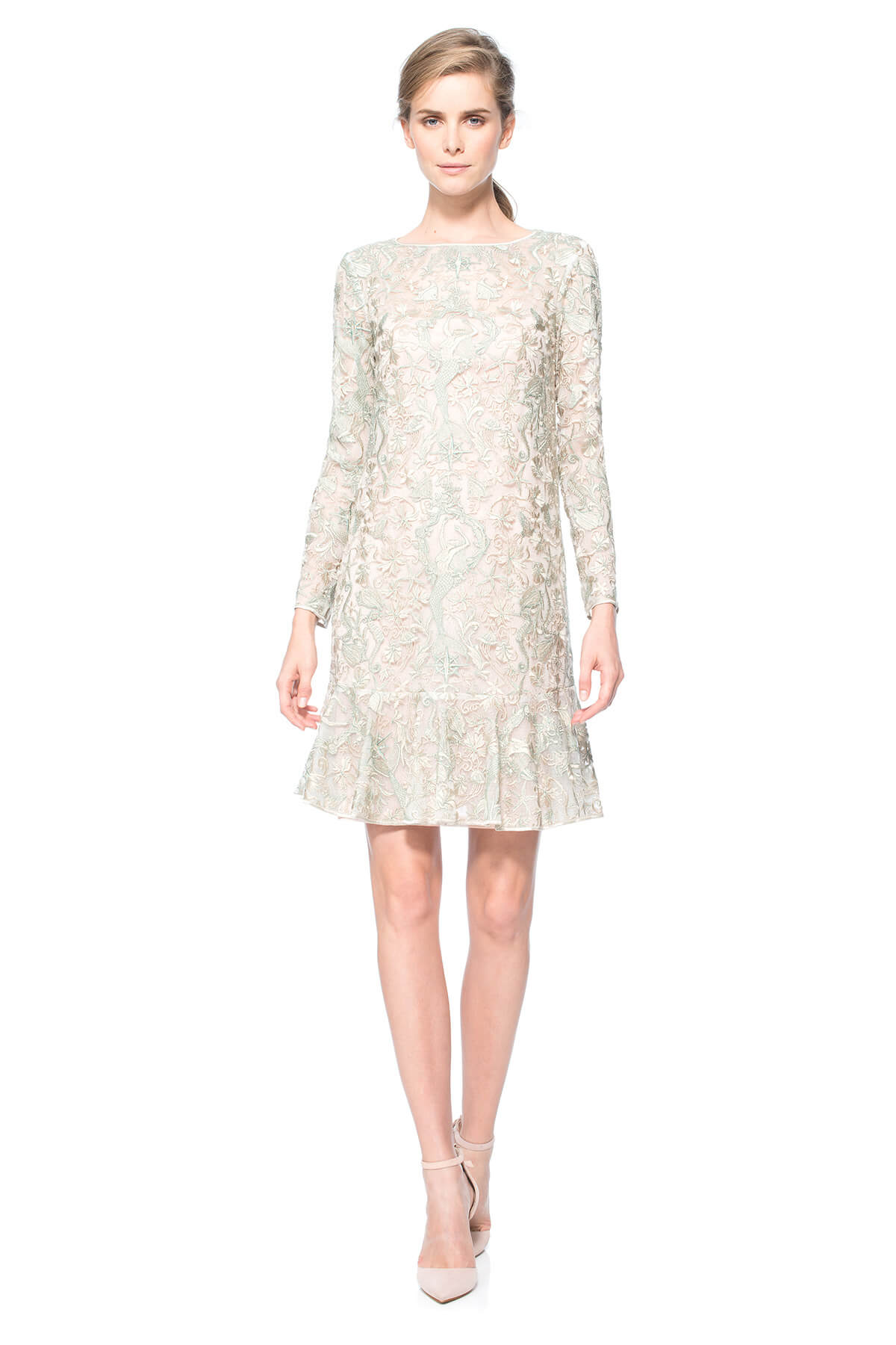 Mermaid Embroidered Tulle Long Sleeve Dress