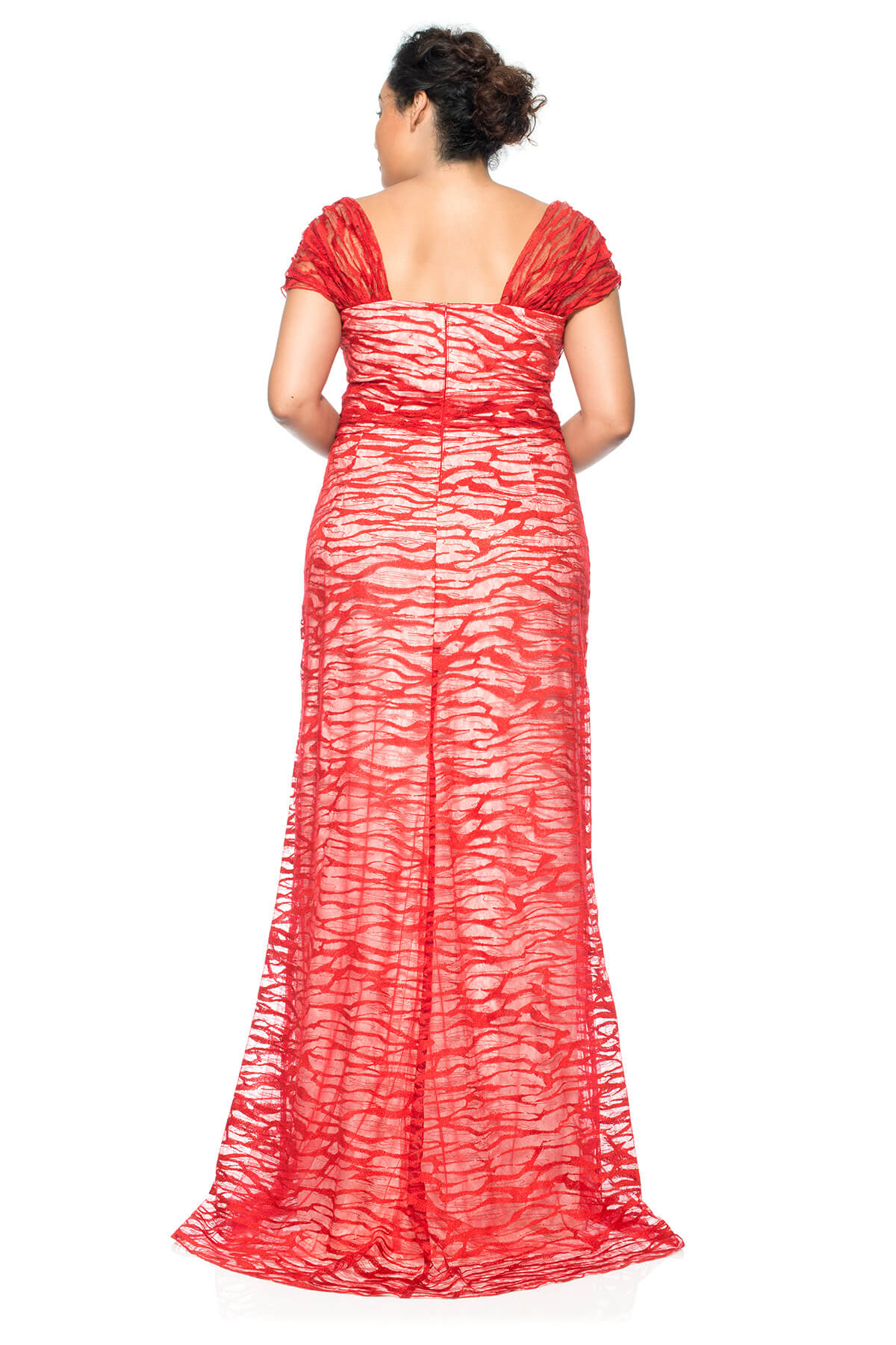 Embroidery on Tulle Asymmetric Ruched Gown - PLUS SIZE