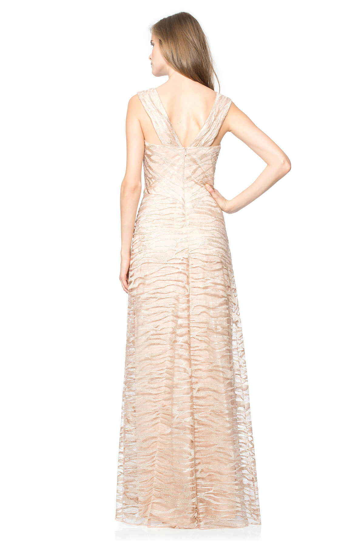 Water Embroidery on Tulle Asymmetric Draped Gown