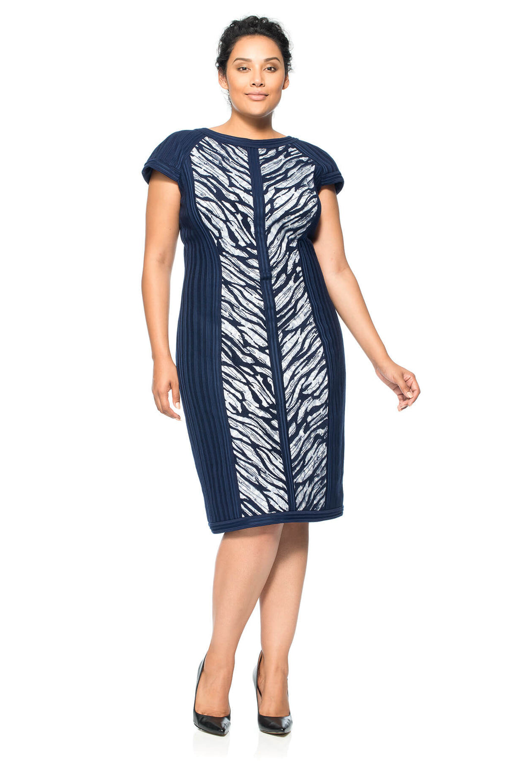 Embroidered Jersey Cap Sleeve Fitted Sheath - PLUS SIZE
