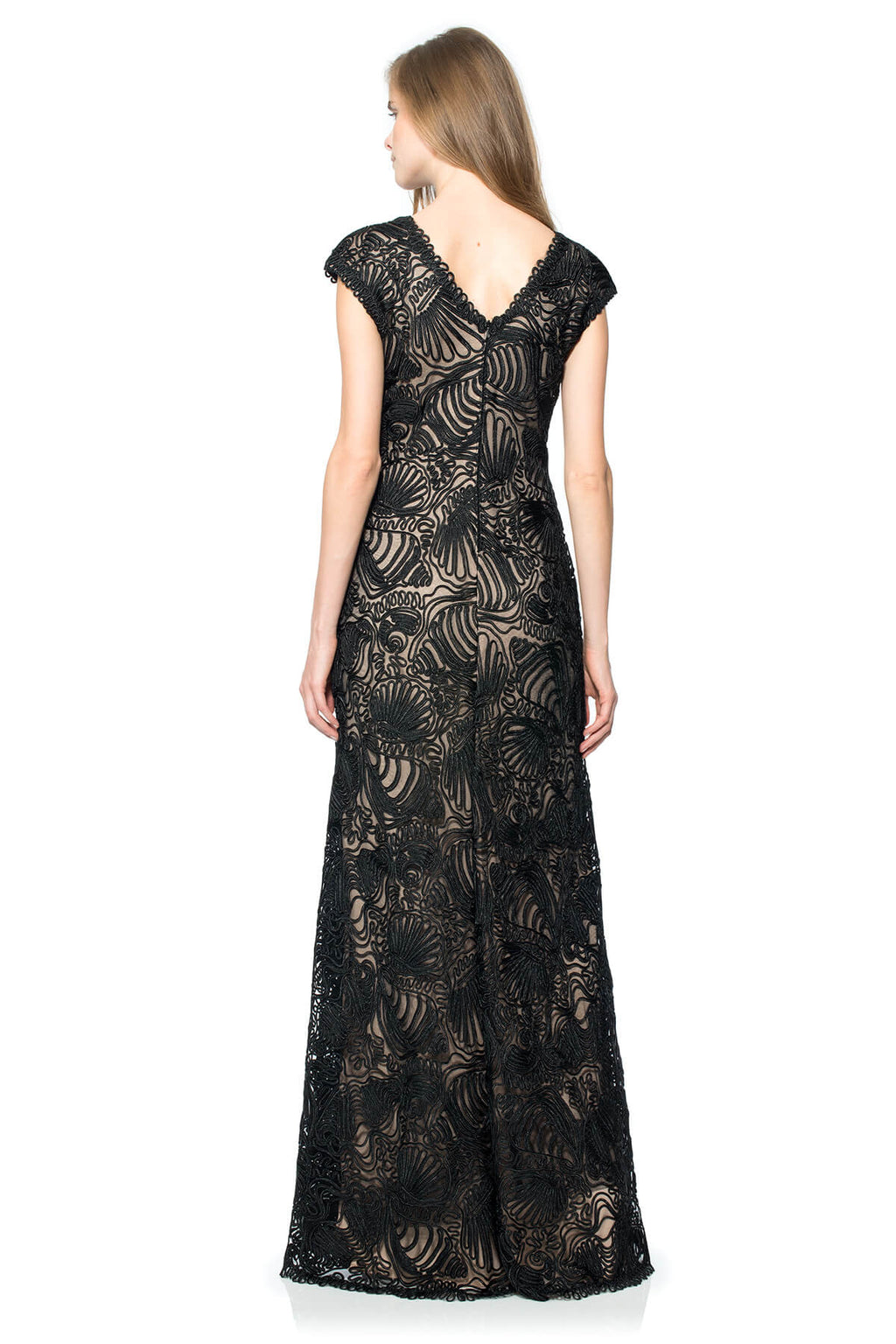 Passementerie Seashell Embroidered Tulle V-Neck Gown