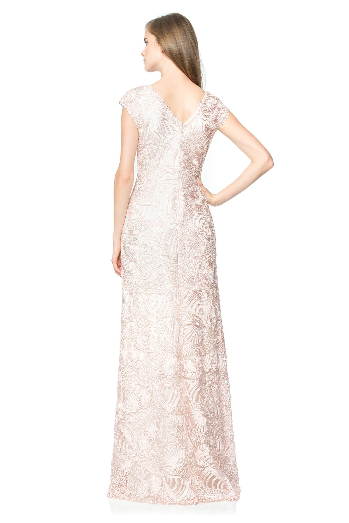 Passementerie Seashell Embroidered Tulle V-Neck Gown