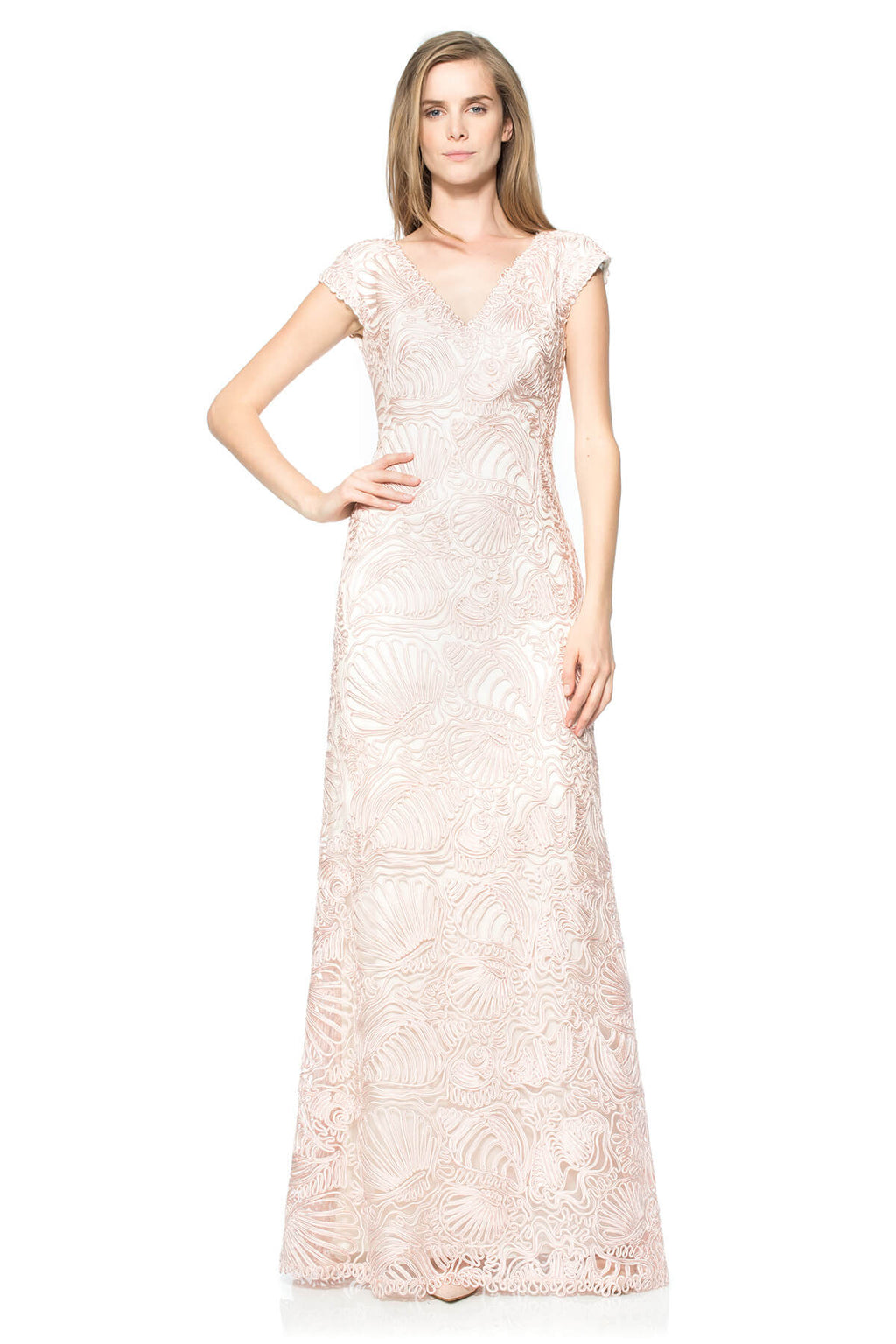 Passementerie Seashell Embroidered Tulle V-Neck Gown