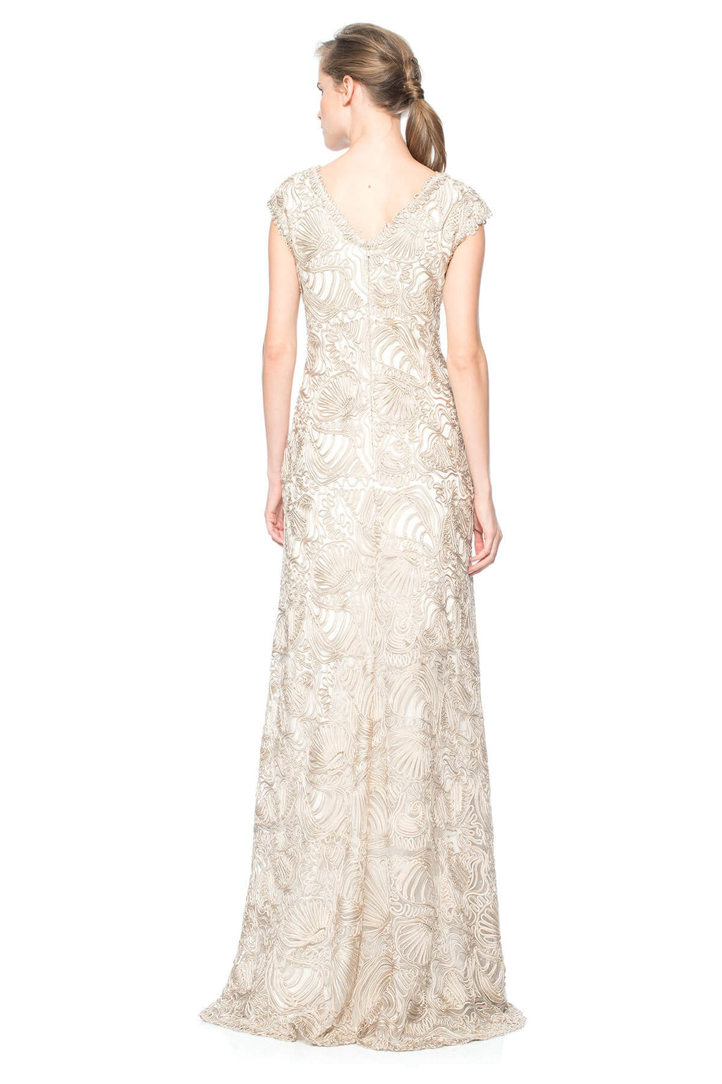 Passementerie Seashell Embroidered Tulle V-Neck Gown
