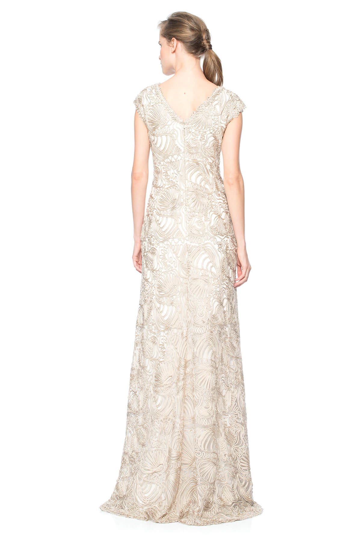 Passementerie Seashell Embroidered Tulle V-Neck Gown