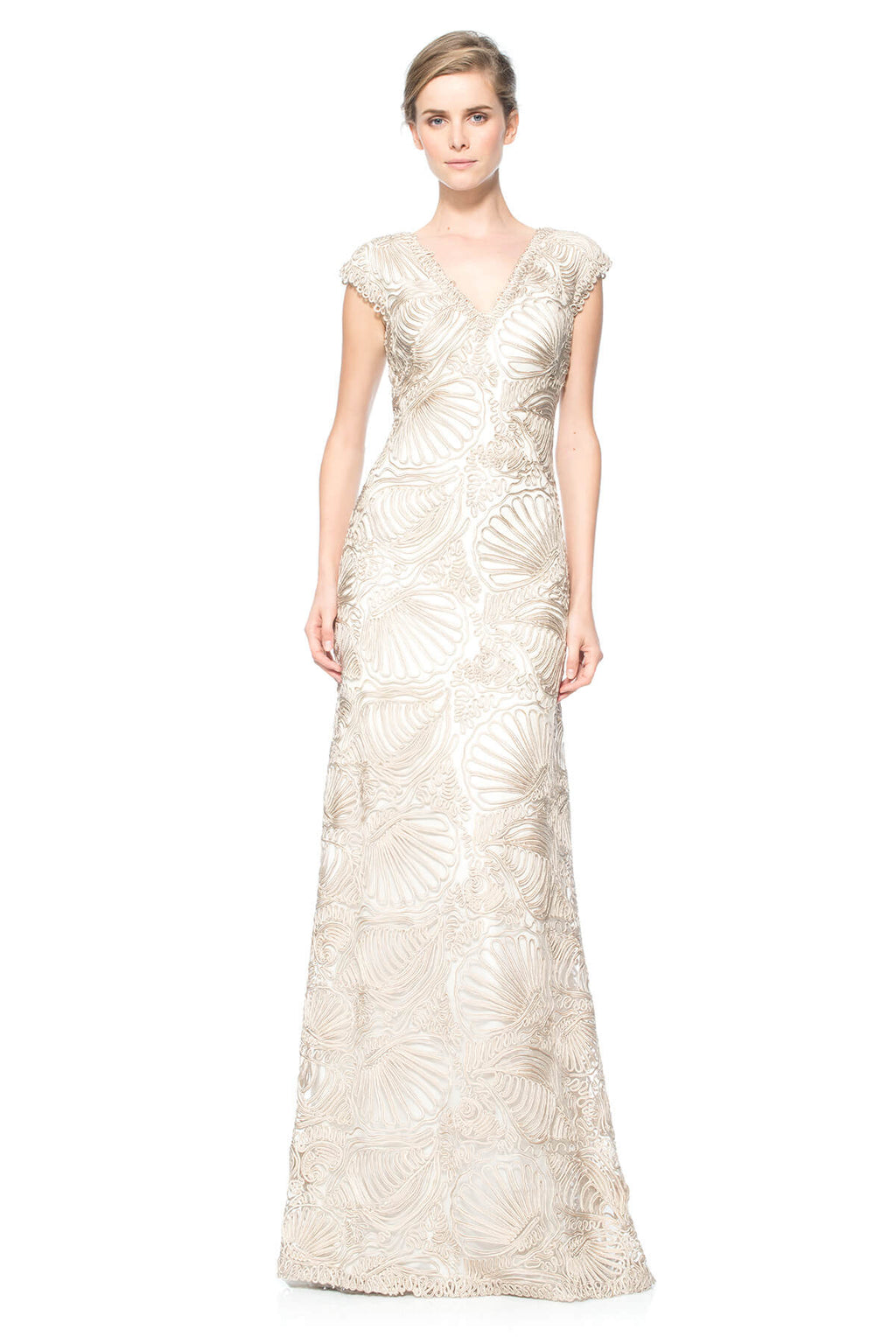 Passementerie Seashell Embroidered Tulle V-Neck Gown